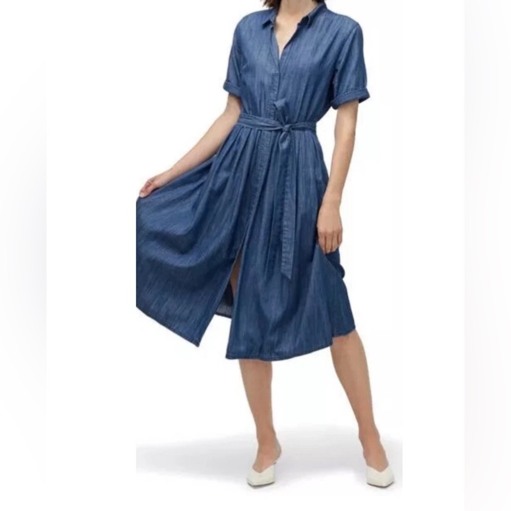 J Crew Chambray Denim Midi Full Shirtdress in Lakeshore Blue Size 8